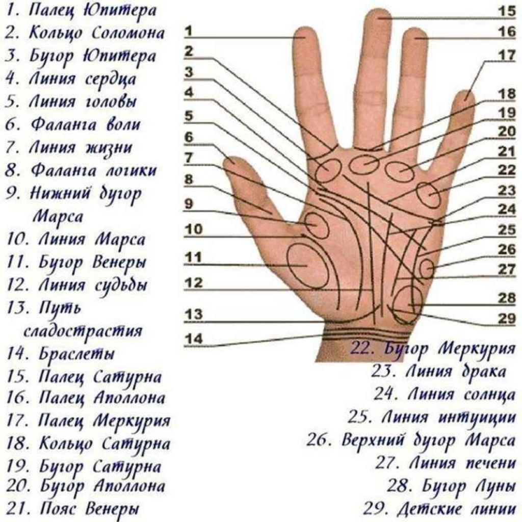 Линия руки обозначения на правой руке