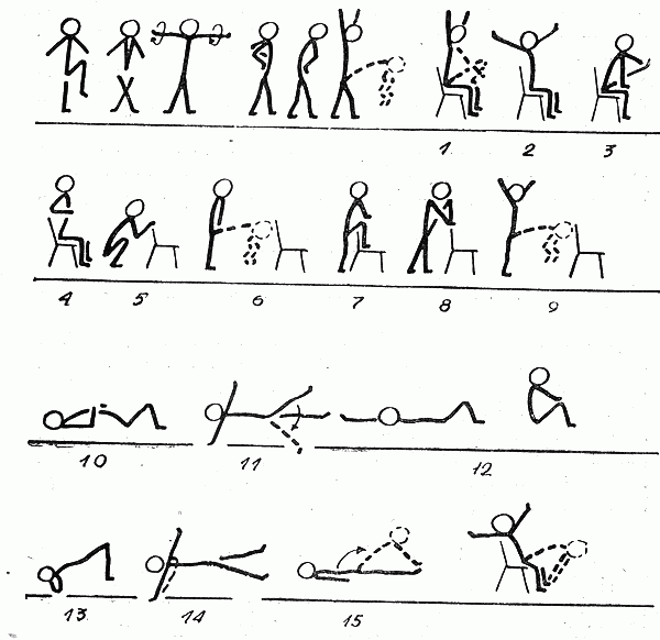 Нарисуйте схематично упражнения которые вы выполняете во время зарядки